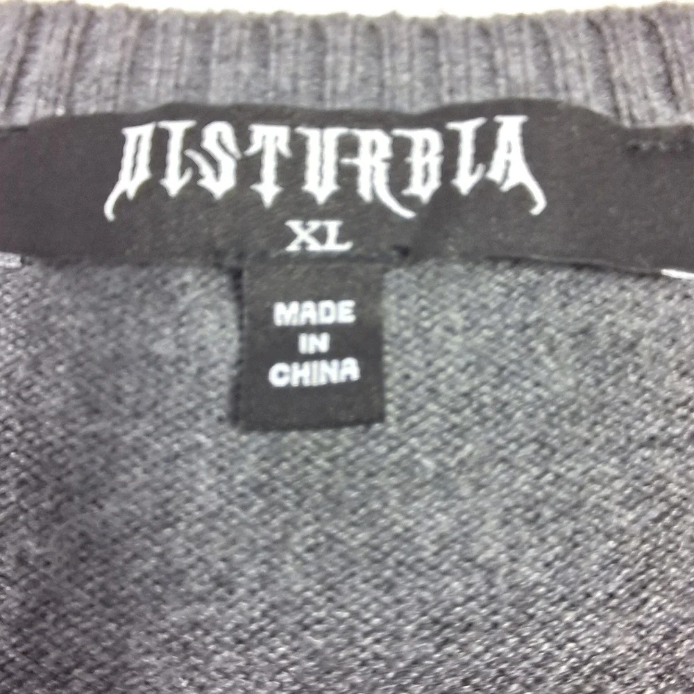 Disturbia Nia Puff Sleeve Printed Arch Knit Cardigan Womens XL Soft Goth